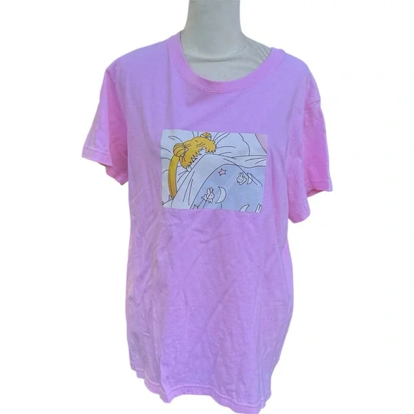 Sailor Moon Anime Pretty Pink Usagi Sleeping Womens Graphic Tshirt Top L - Picture 1 of 5